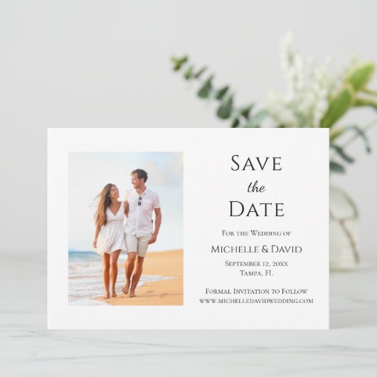 Save The Date Mariage de plage Tropical élégant (Debout devant)