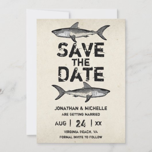 Save The Date Mariage de plage vintage requin (Devant)