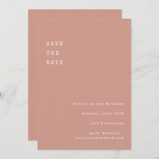 Save The Date Mariage de police Dusty Rétro minimal Rose (Devant / Derrière)