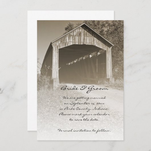 Save The Date Mariage de pont couvert rustique Enregistrer la da (Devant / Derrière)