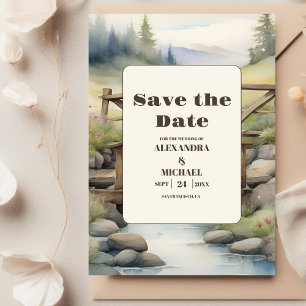 Save The Date Mariage de prairie de montagne aquarelle