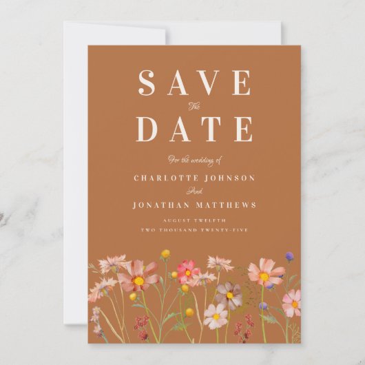 Save The Date Mariage de prairie Fleur sauvage en terre cuite (Devant)