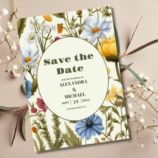 Save The Date Mariage de prairie Fleur sauvage lunaire