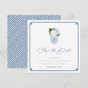 Save The Date Mariage de printemps bleu marine vert classique en
