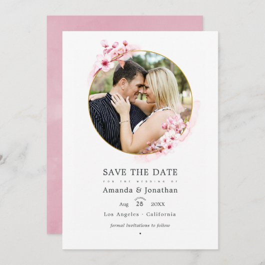 Save The Date Mariage de printemps de fleur de cerisier rose géo (Devant / Derrière)