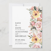 Save The Date Mariage de printemps floral aquarelle rose et jaun (Devant)