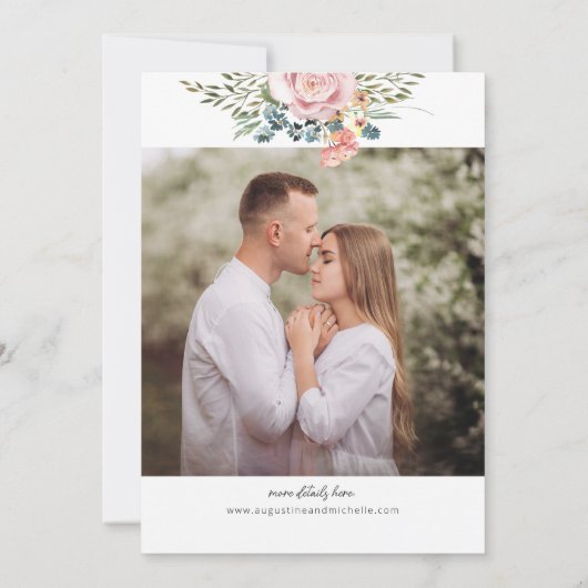 Save The Date Mariage de printemps floral aquarelle rose et jaun (Dos)