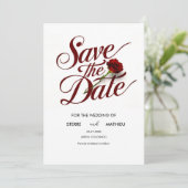 Save The Date Mariage de rose rouge script (Debout devant)