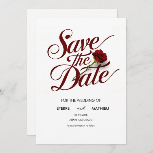 Save The Date Mariage de rose rouge script (Devant / Derrière)
