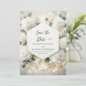 Save The Date Mariage de roses blanches à fleurs chics (Debout devant)