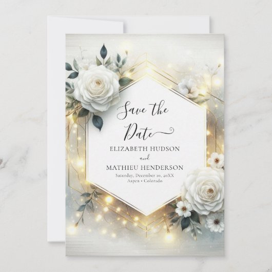 Save The Date Mariage de roses blanches à fleurs classiques (Devant)