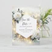 Save The Date Mariage de roses blanches à fleurs classiques (Debout devant)