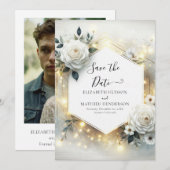Save The Date Mariage de roses blanches à fleurs classiques (Devant / Derrière)