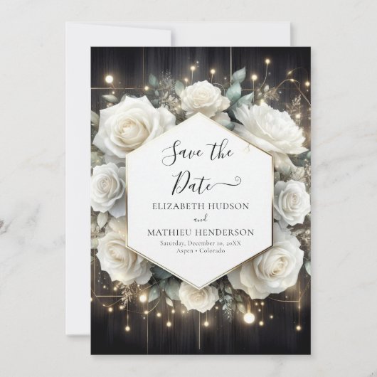 Save The Date Mariage de roses blanches à fleurs uniques (Devant)