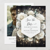 Save The Date Mariage de roses blanches à fleurs uniques (Devant / Derrière)