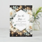 Save The Date Mariage de roses blanches à lumière minimale (Debout devant)