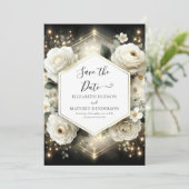 Save The Date Mariage de Roses Blanches Botaniques Modernes (Debout devant)