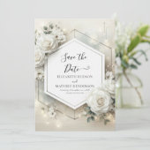 Save The Date Mariage de roses blanches classiques (Debout devant)