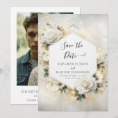 Save The Date Mariage de roses blanches imprimables modernes (Devant / Derrière)