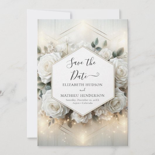 Save The Date Mariage de roses blanches modifiables au minimum (Devant)