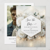 Save The Date Mariage de roses blanches modifiables au minimum (Devant / Derrière)
