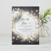 Save The Date Mariage de Roses blanches numériques romantiques (Debout devant)