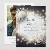Save The Date Mariage de Roses blanches numériques romantiques (Devant / Derrière)