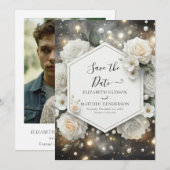 Save The Date Mariage de Roses blanches romantiques modernes (Devant / Derrière)