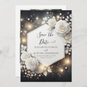 Save The Date Mariage de Roses blanches simple et élégant (Devant / Derrière)