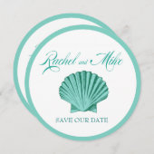 Save The Date Mariage de Scallop Seashell Beach | eau (Devant / Derrière)