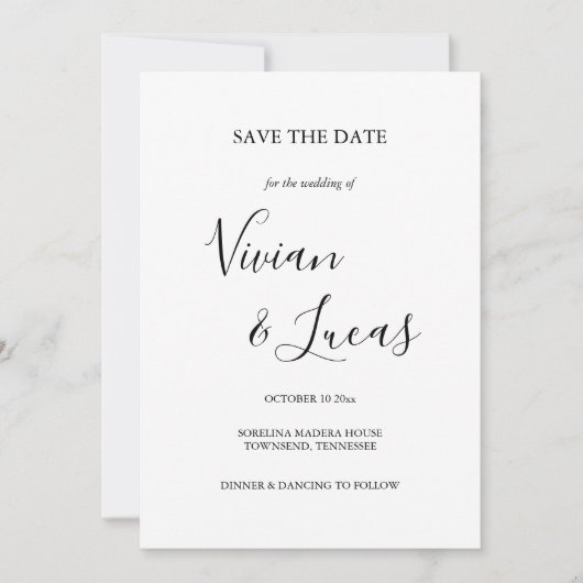 Save The Date Mariage de script blanc et noir Enregistrer la dat (Devant)