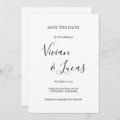 Save The Date Mariage de script blanc et noir Enregistrer la dat (Devant / Derrière)