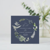 Save The Date Mariage de script botanique moderne bleu marine (Debout devant)