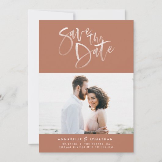 Save The Date Mariage de script d'aquarelle Terracotta (Devant)