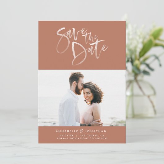 Save The Date Mariage de script d'aquarelle Terracotta (Debout devant)
