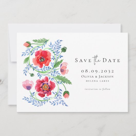 Save The Date Mariage de script de Fleur sauvage d'aquarelle (Devant)