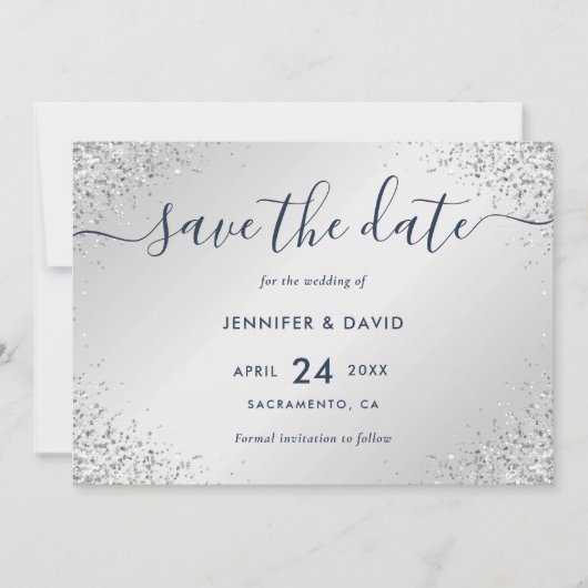Save The Date Mariage de script de Parties scintillant bleu mari (Devant)