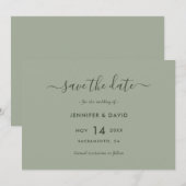 Save The Date Mariage de script élégant Sage Green (Devant / Derrière)