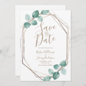 Save The Date Mariage de script en cuivre de l'Eucalyptus modern (Devant / Derrière)
