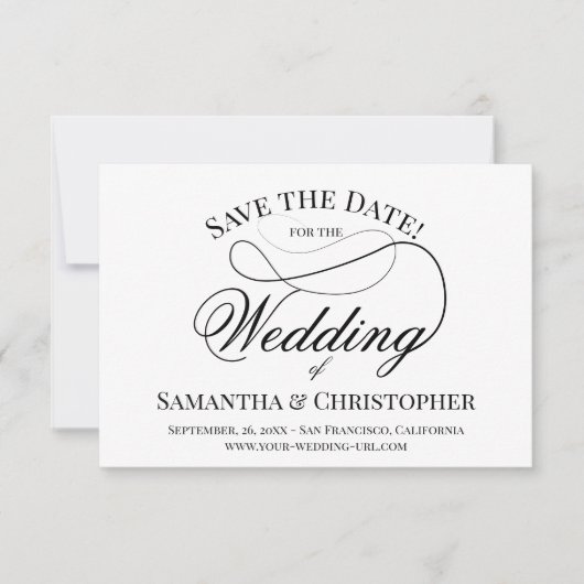 Save The Date Mariage de script en dentelle noir et blanc simple (Devant)