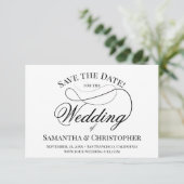 Save The Date Mariage de script en dentelle noir et blanc simple (Debout devant)