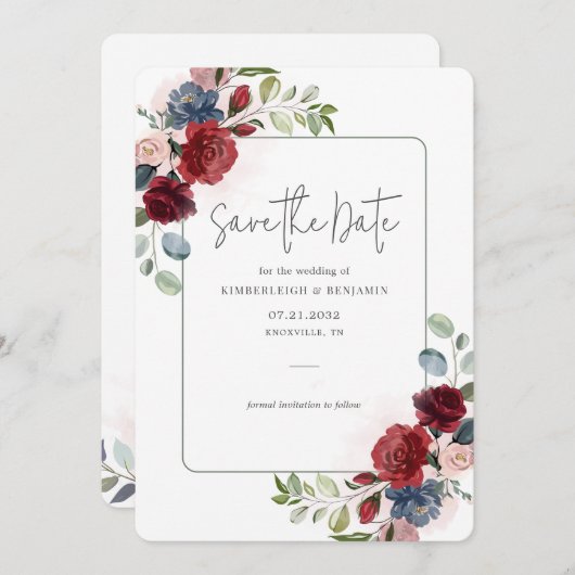 Save The Date Mariage de script Floral Aquarelle (Devant / Derrière)
