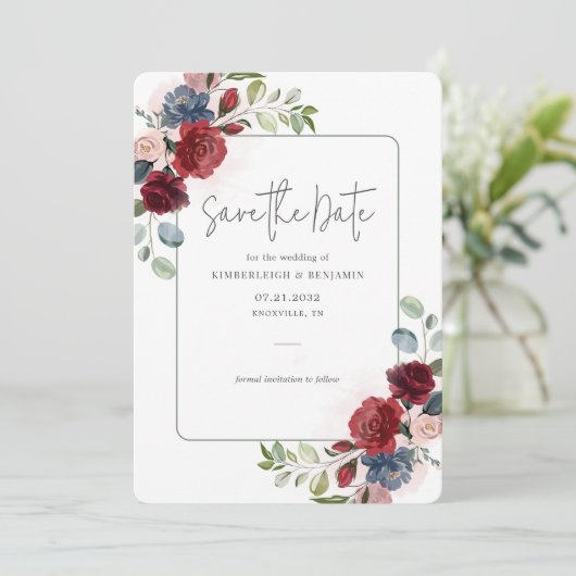 Save The Date Mariage de script Floral Aquarelle (Debout devant)