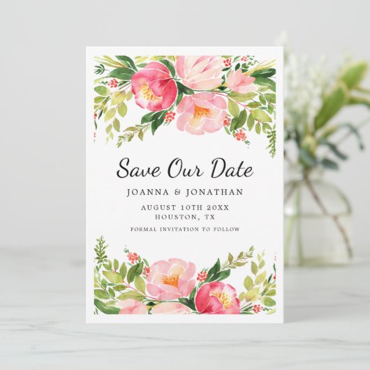 Save The Date Mariage de script Floral Aquarelle (Debout devant)