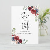 Save The Date Mariage de script floral de Bourgogne (Debout devant)