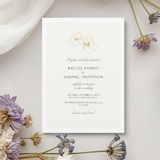 Save The Date Mariage de script floral ivoire et blanc or