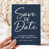 Save The Date Mariage de script lettres à main bleue marine