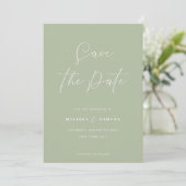 Save The Date Mariage de script manuscrit moderne Sage Green (Debout devant)