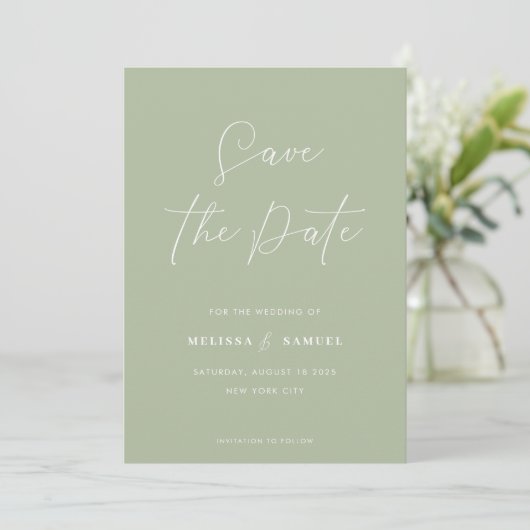 Save The Date Mariage de script manuscrit moderne Sage Green (Debout devant)