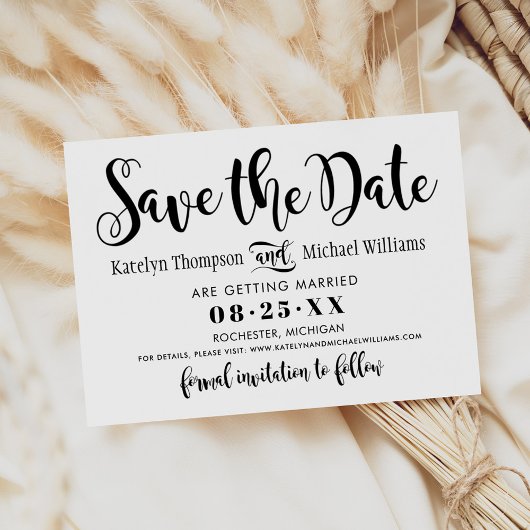 Save The Date Mariage de script manuscrit noir moderne